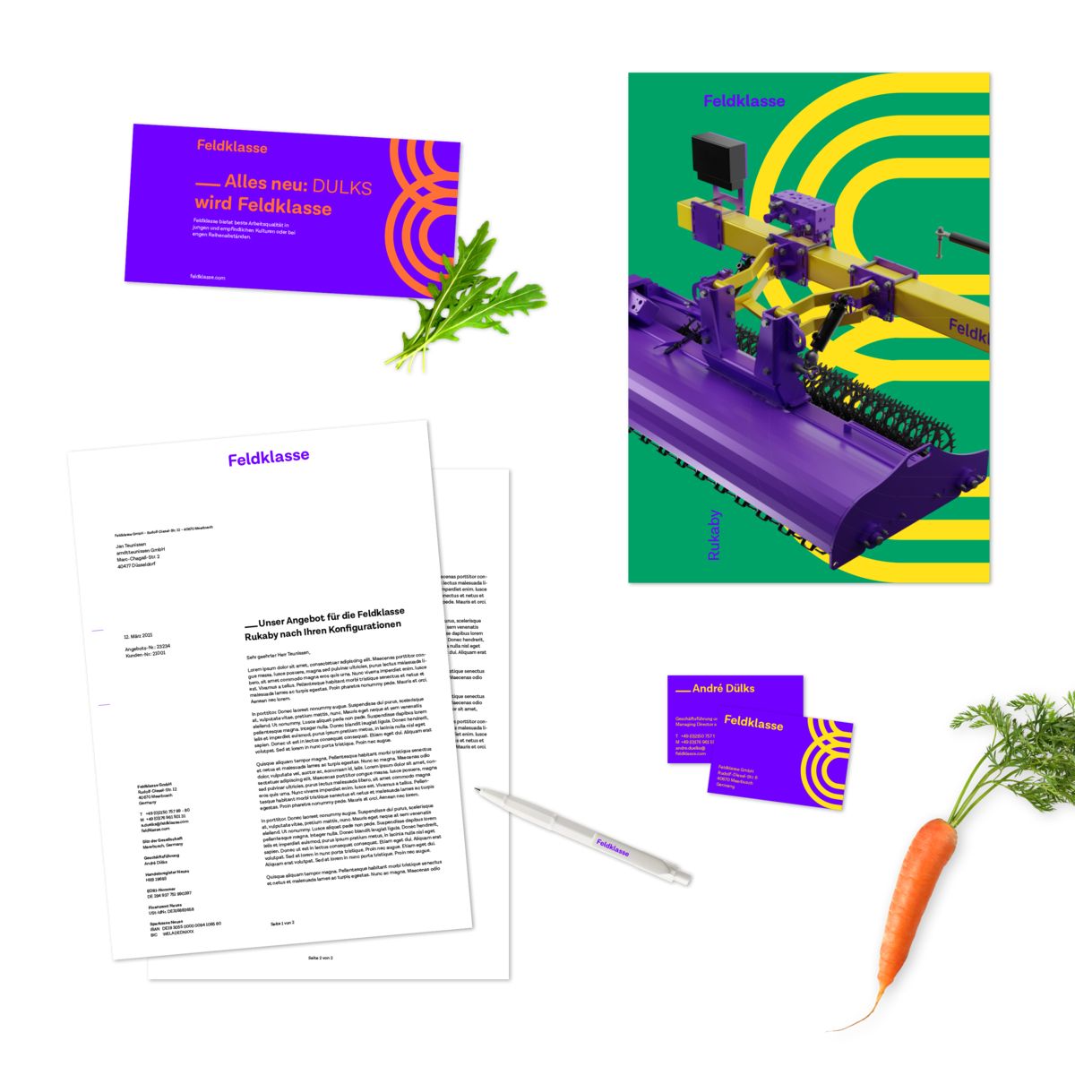 Violet lilas jaune machine agricole bineuse cultivateur Les nouveaux médias imprimés de Feldklasse sur fond jaune