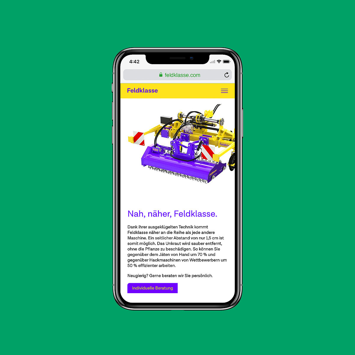 Our hoeing technology doesn't stand still – neither does our website. Mobile view of website on an iPhone